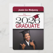 Invitation Diplôme photo noir et rouge profond 2025 (Devant)