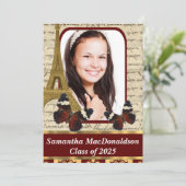 Invitation Diplôme photo Paris et papillons (Debout devant)