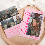 Invitation Diplôme photo rétro rétro néon rose<br><div class="desc">Moderne et simple cool rétro neon rose et rose poussiéreux script de l'enseignement supérieur ouvert de la remise des diplômes photo. Ajoutez 4 de vos photos préférées avec une police de style brossé moderne et un collage de grille photo.</div>