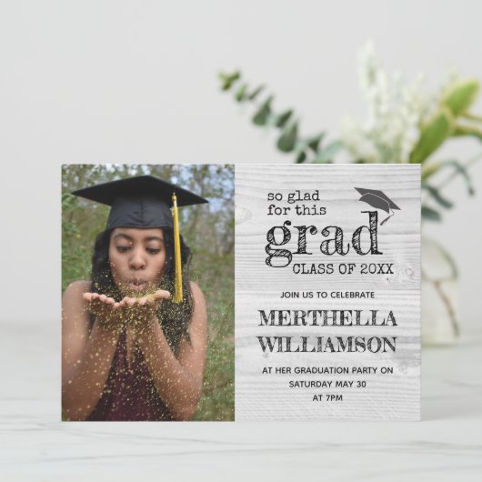 Invitation Diplôme photo rustique (Debout devant)