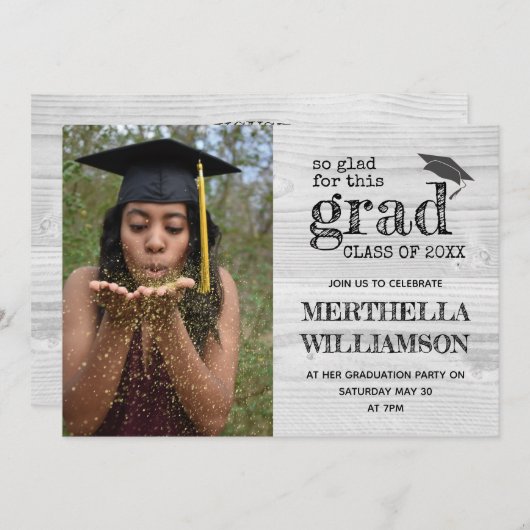 Invitation Diplôme photo rustique (Devant / Derrière)