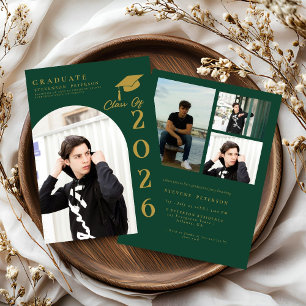 Invitation Diplôme photo vert émeraude et or