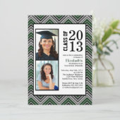 Invitation Diplôme photo vert moderne de Chevron Stripes (Debout devant)