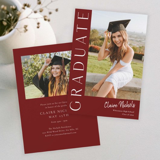 Invitation Diplôme Photo Vertical Moderne