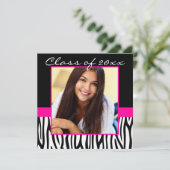 Invitation Diplôme photo Zebra Hot Pink (Debout devant)