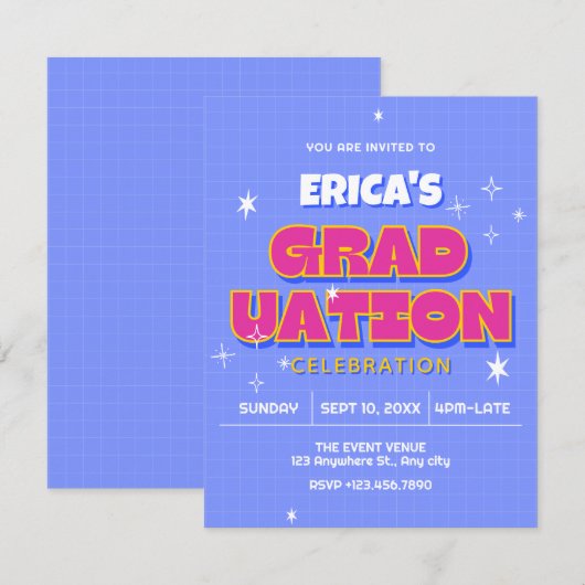 Invitation Diplôme pop rétro (Devant / Derrière)