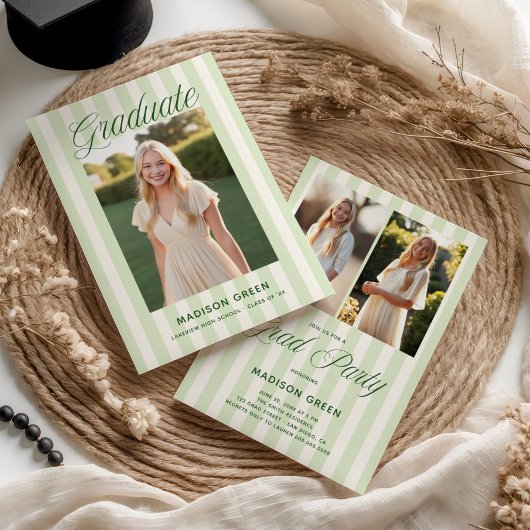 Invitation Diplômé Prépa Rayé Vert