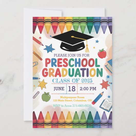 Invitation Diplôme préscolaire customisé à thème Crayon (Devant)