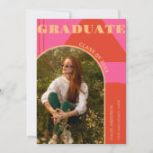 Invitation Diplôme Retro Arch Rose & Orange Photo (Devant)