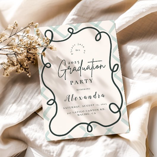 Invitation Diplôme Rétro Doodle Wavy Frame