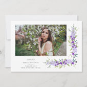 Invitation Diplôme Romantique Couleurs violettes Fleurs Photo (Devant)