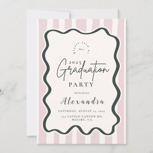 Invitation Diplôme rose Doodle Wavy Frame (Devant)