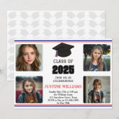 Invitation Diplôme rouge, blanc et bleu (Devant / Derrière)