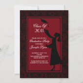 Invitation Diplômé rouge de silhouette d'invitation (Devant)