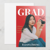 Invitation Diplômé Rouge Noir Blanc Annonce Magazine (Devant / Derrière)