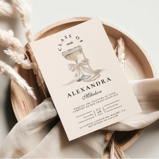 Invitation Diplôme Ruban Perle Champagne