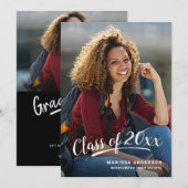 Invitation Diplôme - Script moderne 2 + photo de la fête (Devant / Derrière)