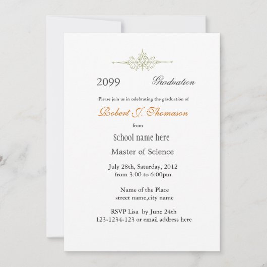 Invitation Diplôme simple à haut rendement (Devant)