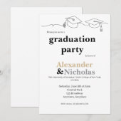 Invitation Diplôme Simple avec Deux Caps et Pompons (Devant / Derrière)