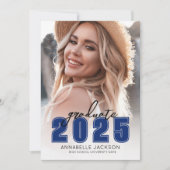 Invitation Diplômé simple Bleu Photo Graduate (Devant)