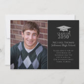 Invitation Diplômé simple classique photo minimaliste noir (Devant)