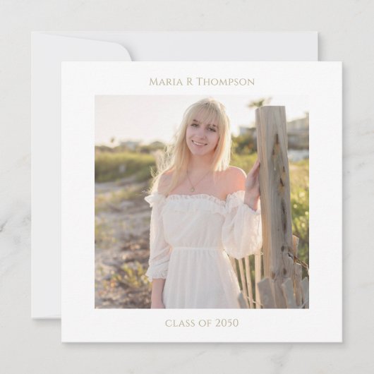 Invitation Diplômé Simple Design Photo Moderne Carré Or (Devant)