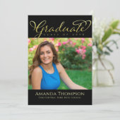 Invitation Diplômé Simple Écriture Calligraphique Or Noir (Debout devant)