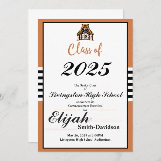 Invitation Diplôme simple Orange (Devant / Derrière)