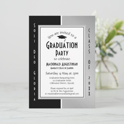 Invitation DIPLÔME Soli Deo Gloria Black Silver Grey (Debout devant)