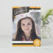 Invitation Diplôme Stripes et Confetti Noir/Or ID890 (Debout devant)