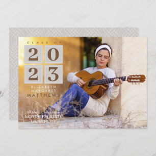 Invitation Diplôme Tan Carré moderne et photo Brown