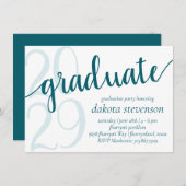 Invitation Diplôme Turquoise simple | Jade foncé Vert Script  (Devant / Derrière)