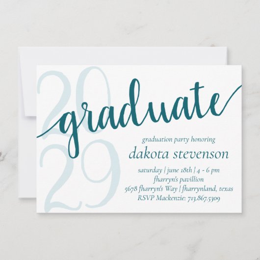 Invitation Diplôme Turquoise simple | Jade foncé Vert Script  (Devant)