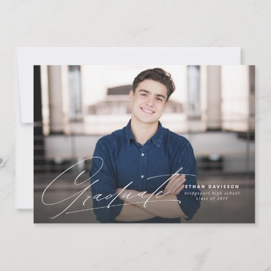 Invitation Diplômé une photo simple script moderne graduation (Devant)