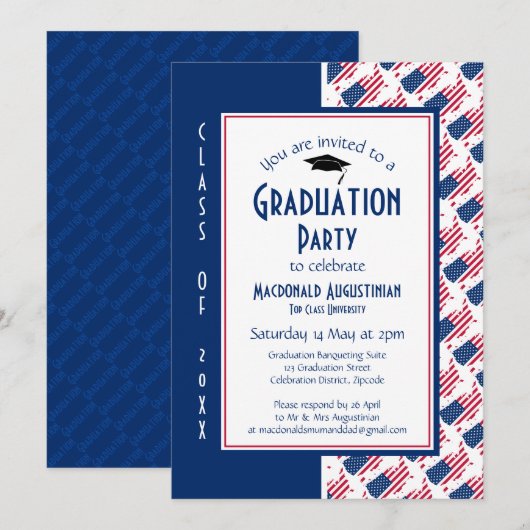 Invitation DIPLÔME USA Amérique patriotique (Devant / Derrière)