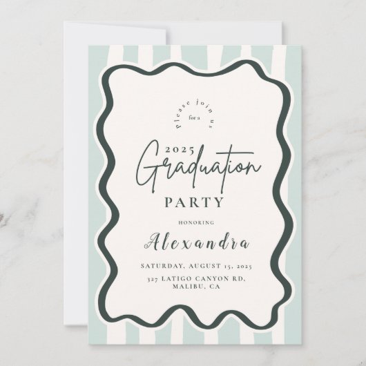 Invitation Diplôme vert Doodle Wavy Frame (Devant)