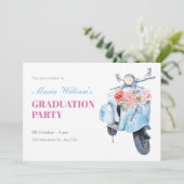 Invitation Diplôme vintage scooter bleu (Debout devant)