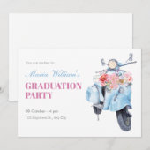 Invitation Diplôme vintage scooter bleu (Devant / Derrière)