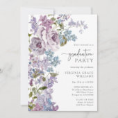 Invitation Diplômé Violet Floral (Devant)