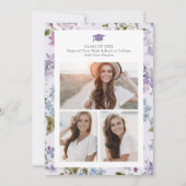 Invitation Diplômé Violet Floral (Dos)