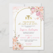 Invitation Diplômée Fleurie Rose Blush Infirmière (Devant)