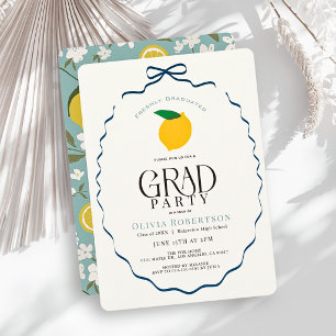 Invitation Diplômée Fraîchement Ruban Bleu Citron Diplôme
