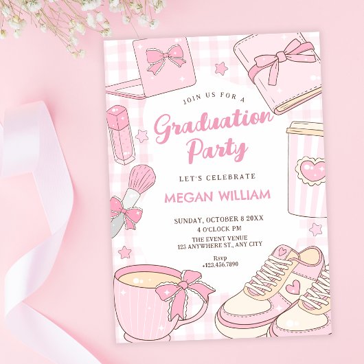 Invitation Diplômée mignonne rose