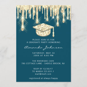 Invitation Diplômés Gold Casquette Parties scintillant Glam T