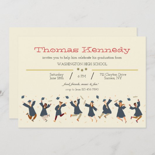 Invitation Diplômés heureux (Devant / Derrière)