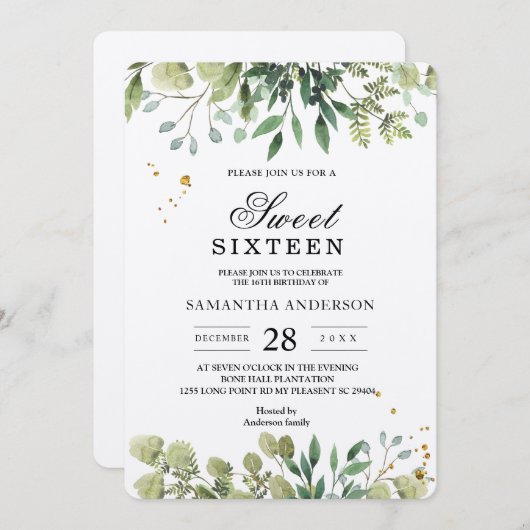 Invitation Direction des Feuilles verts Kraft (Devant / Derrière)