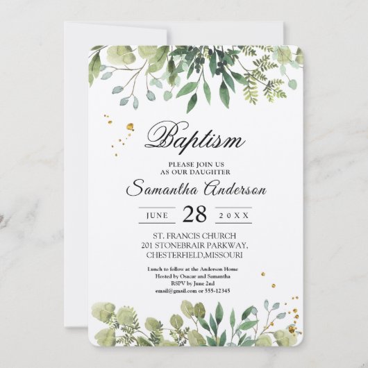 Invitation Direction des Feuilles verts Kraft (Devant)