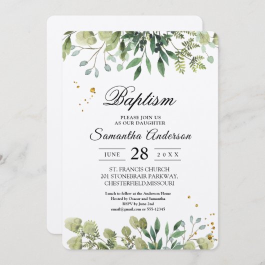 Invitation Direction des Feuilles verts Kraft (Devant / Derrière)