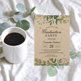 Invitation Direction des Feuilles verts Kraft