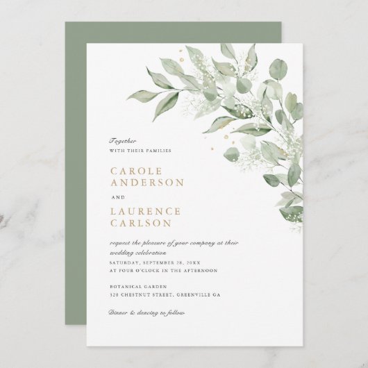 Invitation Direction du congé d'olive de verdure Mariage du s (Devant / Derrière)